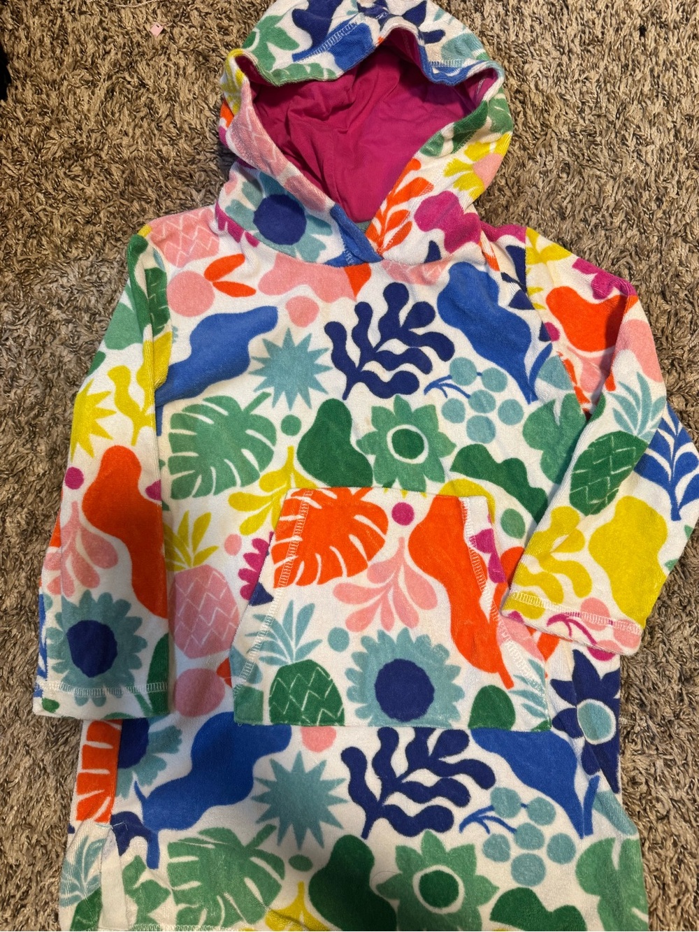Mini Boden Multicolor Hooded Swim Coverup - Pink Lined Hood